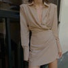 Spring Ruched Shirt Dress Women Bodycon Padded Shoulder  Solid Elegant Party Dress Casual Long Sleeve Dress