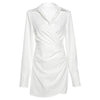 Spring Ruched Shirt Dress Women Bodycon Padded Shoulder  Solid Elegant Party Dress Casual Long Sleeve Dress