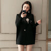 Spring Runway Designer Women Beadinged Diamond Cape Blazer Sexy Black White Ruched Coats