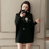 Spring Runway Designer Women Beadinged Diamond Ruched Coats Sexy Black White Cape Blazer