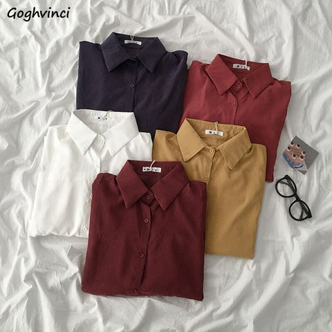 Spring Shirts Blouses Women Turn-down Collar Solid Fall Vintage All-match Loose Leisure Ulzzang Ins Chic Womens Clothes Stylish