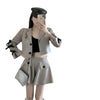 Spring Slimming Suit Fashionable Bow Suit Jacket+high Waist A Word Wide Leg Shorts skirts suit Two-piece Women