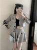 Spring Slimming Suit Fashionable Bow Suit Jacket+high Waist A Word Wide Leg Shorts skirts suit Two-piece Women
