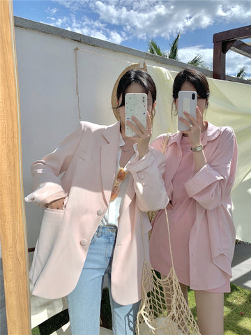 Spring Solid Colorful Business Causal Suit Blue Blazer Office Lady Korean Style Coats Lose Fit Urban Retro Jackets for Women