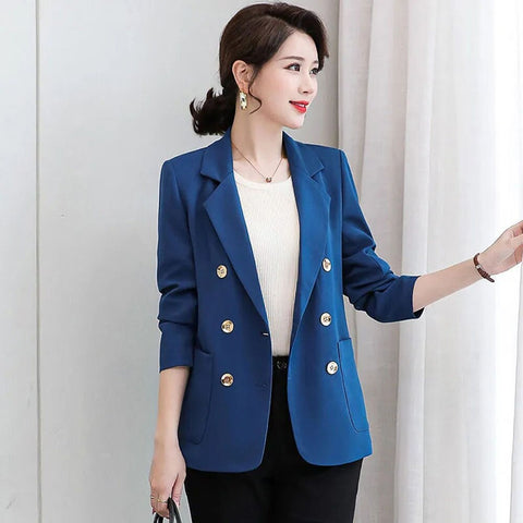 Spring Solid Women's Jacket 2023 Vintage Double Breasted Business Blazer Woman Office Ladies Big Size 4XL 5XL Workwear Outerwear