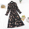 Spring Stand Collar Floral Print Women Dress Lace Up Female Pleated Dress Summer Party Midi Chiffon Vestidos femme 2022