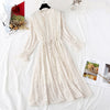 Spring Stand Collar Floral Print Women Dress Lace Up Female Pleated Dress Summer Party Midi Chiffon Vestidos femme 2022