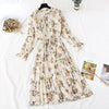 Spring Stand Collar Floral Print Women Dress Lace Up Female Pleated Dress Summer Party Midi Chiffon Vestidos femme 2022