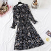 Spring Stand Collar Floral Print Women Dress Lace Up Female Pleated Dress Summer Party Midi Chiffon Vestidos femme 2022