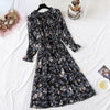 Spring Stand Collar Floral Print Women Dress Lace Up Female Pleated Dress Summer Party Midi Chiffon Vestidos femme 2022