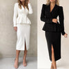 Spring Summer 1 Set Popular Turndown Collar Blazer Slit Skirt Elegant Suit Coat Skirt Slim   for Banquet
