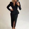 Spring Summer 1 Set Popular Turndown Collar Blazer Slit Skirt Elegant Suit Coat Skirt Slim   for Banquet