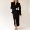 Spring Summer 1 Set Popular Turndown Collar Blazer Slit Skirt Elegant Suit Coat Skirt Slim   for Banquet