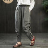 Spring Summer Arts Style Women Elastic Waist Harem Pants Vintage Cotton Linen Plaid Pants Loose Female Trousers Plus Size D414