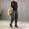 Spring Summer Arts Style Women Elastic Waist Harem Pants Vintage Cotton Linen Plaid Pants Loose Female Trousers Plus Size D414