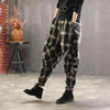 Spring Summer Arts Style Women Elastic Waist Harem Pants Vintage Cotton Linen Plaid Pants Loose Female Trousers Plus Size D414