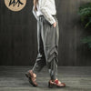 Spring Summer Arts Style Women Elastic Waist Harem Pants Vintage Cotton Linen Plaid Pants Loose Female Trousers Plus Size D414