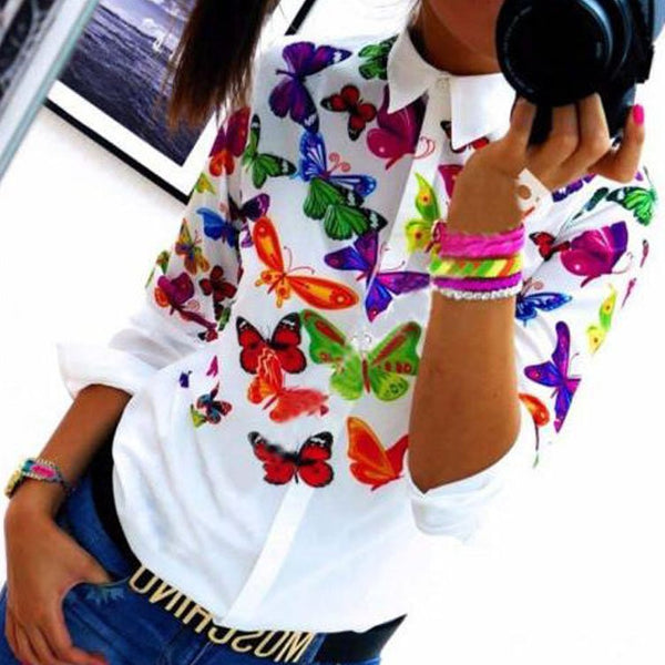 Spring Summer Blouses Hot Wild Printing Women Blouses long-sleeved Butterfly Shirt women's Blusa Clothing Vestidos LBD8088