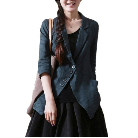 Spring Summer Jacket Plus Size 5XL Cotton Linen Casual Blazer Femme Irregular Half/Long Sleeves Slim Ladies Suit Coat f347
