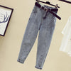 Spring/Summer Jeans Women's Loose High Waist Pants Ankle-Tied Harem Pants Cropped Light Color Straight Pants