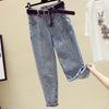 Spring/Summer Jeans Women's Loose High Waist Pants Ankle-Tied Harem Pants Cropped Light Color Straight Pants