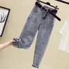 Spring/Summer Jeans Women's Loose High Waist Pants Ankle-Tied Harem Pants Cropped Light Color Straight Pants