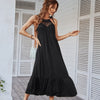Spring Summer Lace Patchwork Long Halter Dress Women Casual 2023 Sleeveless Solid Spaghetti Strap Maxi Dress Ladies Leisure