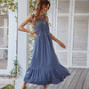 Spring Summer Lace Patchwork Long Halter Dress Women Casual 2023 Sleeveless Solid Spaghetti Strap Maxi Dress Ladies Leisure