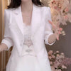 Spring Summer Ladies Blazers Now Beaded Mesh Three-Quarter Sleeves Single Breasted Suit Women's Clothes Casual Chic Tops