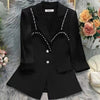 Spring Summer Ladies Blazers Now Beaded Mesh Three-Quarter Sleeves Single Breasted Suit Women's Clothes Casual Chic Tops