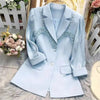Spring Summer Ladies Blazers Now Beaded Mesh Three-Quarter Sleeves Single Breasted Suit Women's Clothes Casual Chic Tops