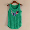 Spring Summer New Tank Tops Women Sleeveless Round Neck Loose Tees 2022 Ladies Colored Feathers Printing T Shirt Vest Singlets