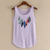 Spring Summer New Tank Tops Women Sleeveless Round Neck Loose Tees 2022 Ladies Colored Feathers Printing T Shirt Vest Singlets