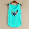 Spring Summer New Tank Tops Women Sleeveless Round Neck Loose Tees 2022 Ladies Colored Feathers Printing T Shirt Vest Singlets