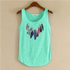 Spring Summer New Tank Tops Women Sleeveless Round Neck Loose Tees 2022 Ladies Colored Feathers Printing T Shirt Vest Singlets