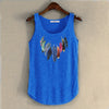 Spring Summer New Tank Tops Women Sleeveless Round Neck Loose Tees 2022 Ladies Colored Feathers Printing T Shirt Vest Singlets