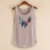 Spring Summer New Tank Tops Women Sleeveless Round Neck Loose Tees 2022 Ladies Colored Feathers Printing T Shirt Vest Singlets