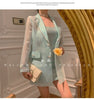 Spring Summer Perspective Gauze Spliced Blazers Sexy Pearls Beaded Suits Jacket Turn Down Collar OL Cardigan Buttons Crop Tops