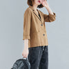 Spring Summer Short Coat Cotton and linen Blazer Suit Collar Jacket Women's Casual Solid Color 3/4 Sleeves Shirt  f2879