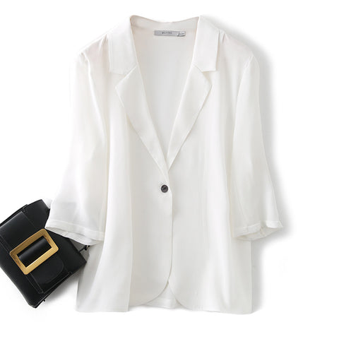 Spring Summer Silk Coat Natural Mulberry Silk Suit Coat Shirt Coat Three-quarter Sleeve Mulberry Silk Design Sense Suit