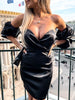 Spring Summer Solid Puff Sleeve Strapless Bodycon Dress Sexy V Neck Lady Mini Dress Clubwear Women Elegant Party Dresses