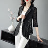 Spring Summer Women 3/4 Sleeve  Black Sun Protection Clothing Sexy Hollow Lace Slim Blazer Office Ladies Work Wear E117