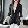 Spring Summer Women 3/4 Sleeve  Black Sun Protection Clothing Sexy Hollow Lace Slim Blazer Office Ladies Work Wear E117