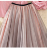 Spring Summer Women Clothing Set Slash Neck Lantern Sleeve Stripped Blouses Crop Big Bows Tops+ Nesh Irregular Skirts Suit NS316