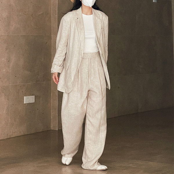 Spring Summer Women's Casual Striped Pocket Decorated Loose Jacket blazer