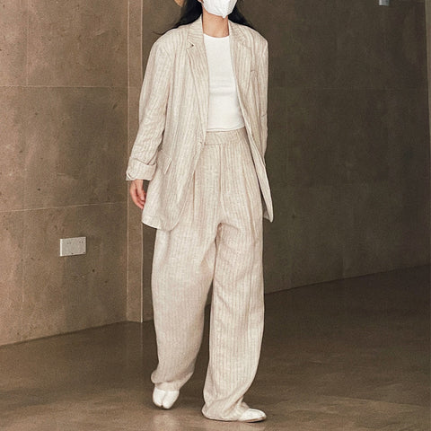 Spring Summer Women's Casual Striped Pocket Decorated Loose Jacket blazer