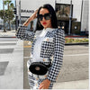 Spring Two-pieces Women Chic Houndstooth Casual Jacket Coat+Gold Button Mini Ladies Office Skirt Suit
