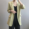 Spring Woman Blazer Turn Down Collar  Loose Straight Casual Thin Suit Coat Solid Color One Button Office Lady Tops Femme 2023