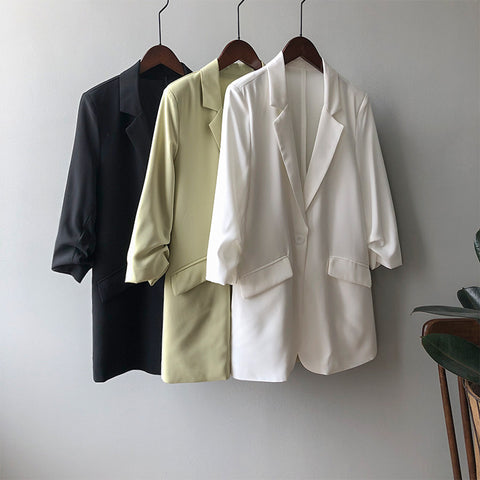 Spring Woman Blazer Turn Down Collar  Loose Straight Casual Thin Suit Coat Solid Color One Button Office Lady Tops Femme 2023