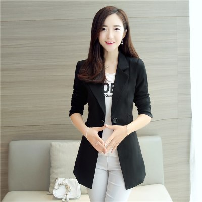 Spring Women Blazer Fashion Straight Slim Single Breasted Long Casual Suit Jacket Blazer Feminino Plus Size Solid Color MZ1243